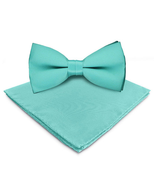 Vittorio Farina Men's Satin Bow Tie & Pocket Square in Gift Box - basic - bow - tie - hanky - aqua - Classy Cufflinks