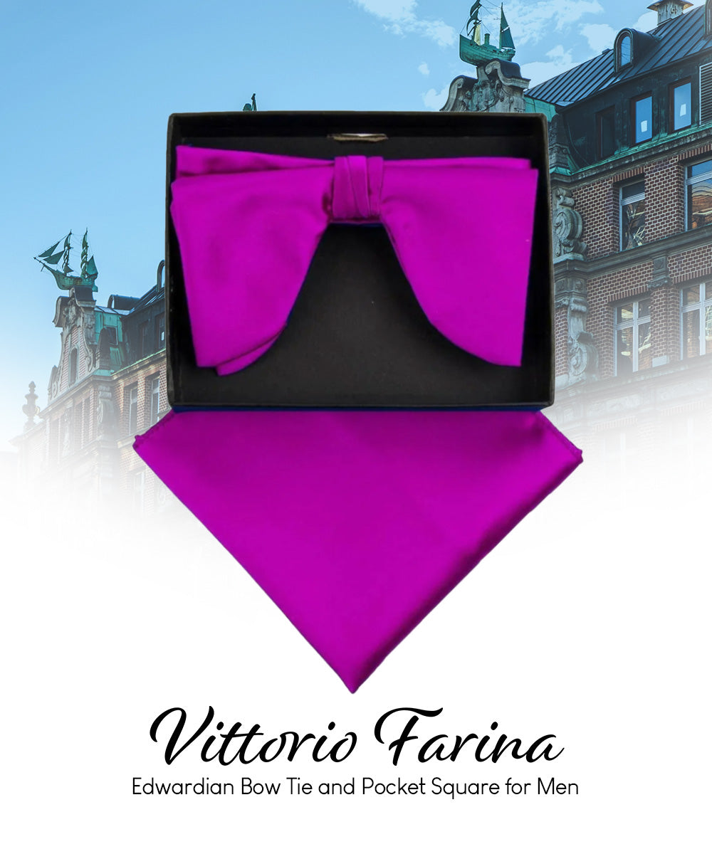 Vittorio Farina Men's Satin Teardrop Bow Tie &amp; Pocket Square in Gift Box