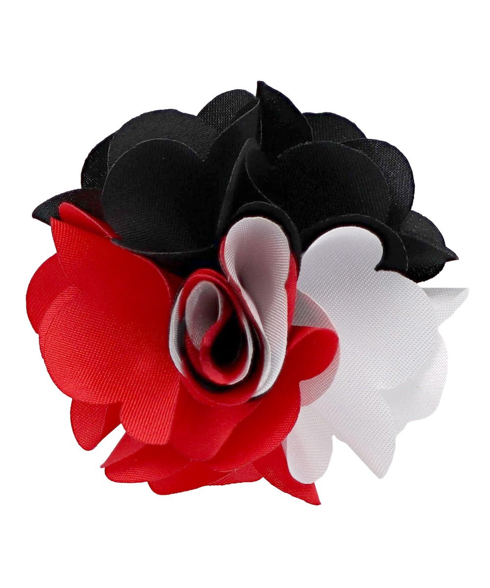 Vittorio Vico Unisex Two Tone Satin Flower Lapel Pin - 300 - black - red - white - Classy Cufflinks