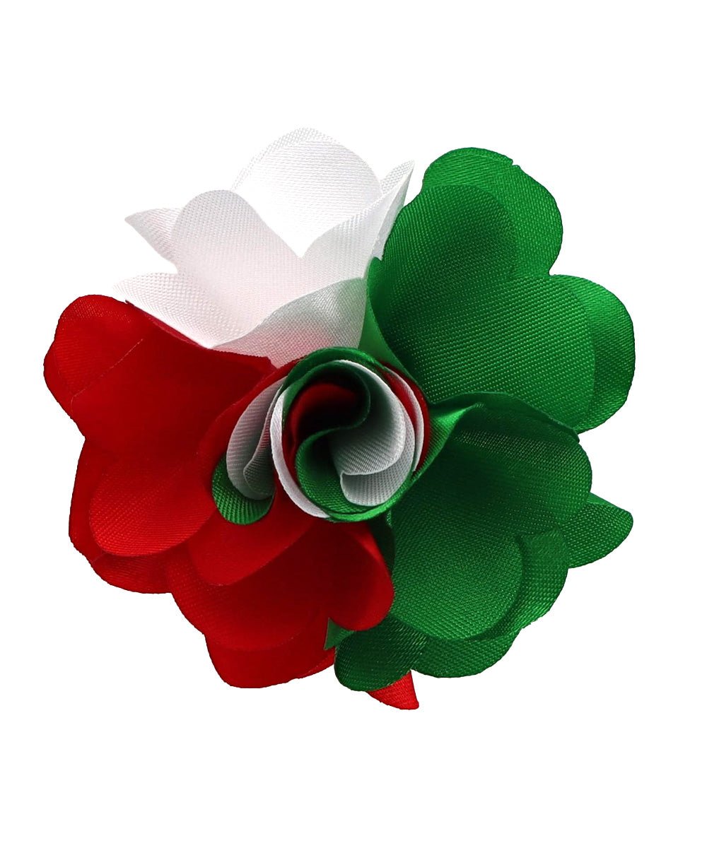 Vittorio Vico Unisex Two Tone Satin Flower Lapel Pin - 302 - red - kelly - white - Classy Cufflinks