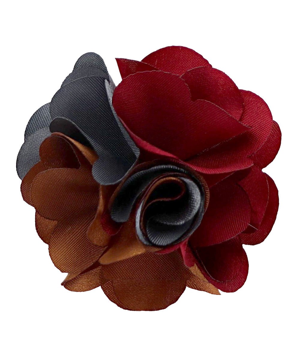 Vittorio Vico Unisex Two Tone Satin Flower Lapel Pin - 303 - burgundy - charcoal - whiskey - Classy Cufflinks