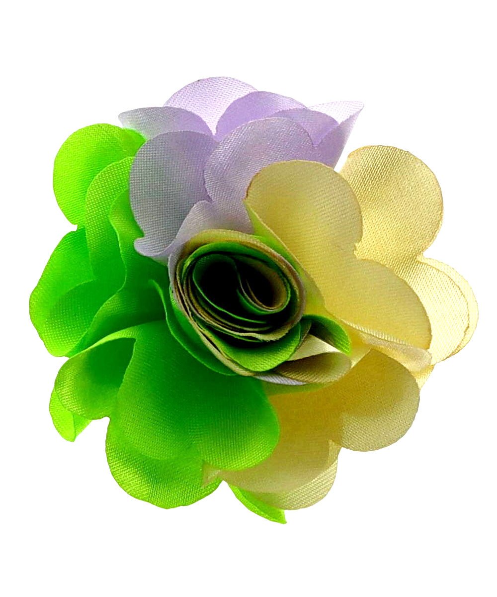Vittorio Vico Unisex Two Tone Satin Flower Lapel Pin - 305 - lavender - lime - yellow - Classy Cufflinks