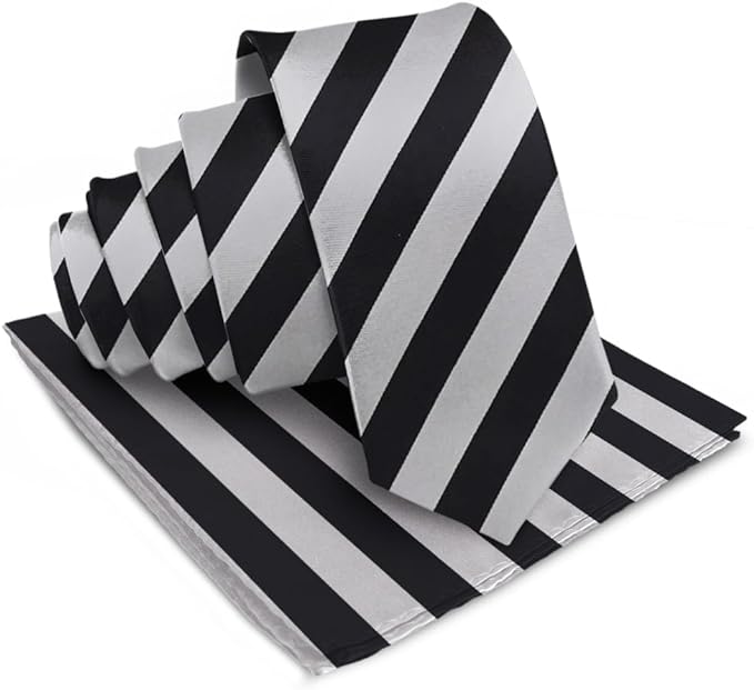 Vittorio Farina Men's Striped Satin Necktie &amp; Pocket Square