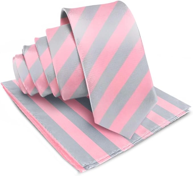 Vittorio Farina Men's Striped Satin Necktie &amp; Pocket Square