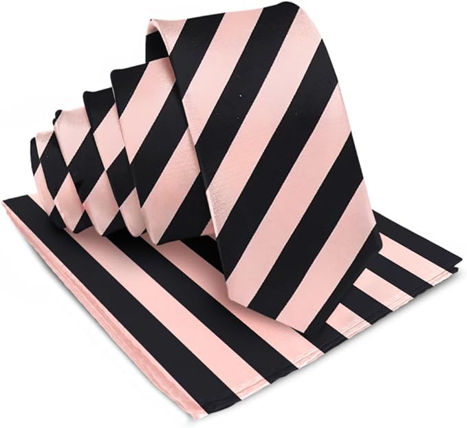 Vittorio Farina Men's Striped Satin Necktie &amp; Pocket Square
