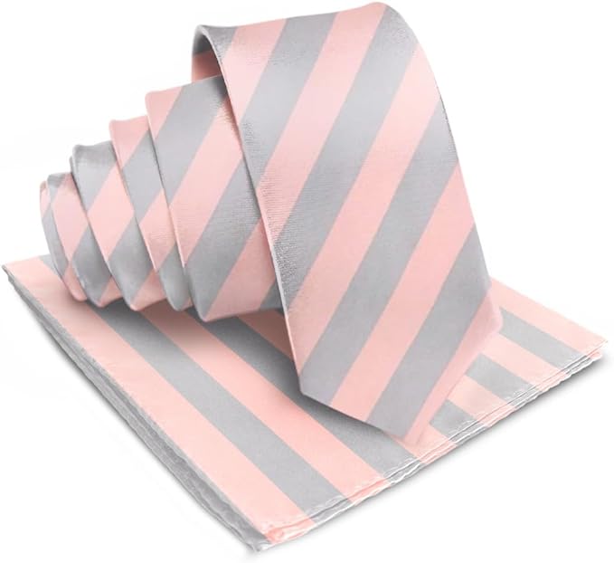 Vittorio Farina Men's Striped Satin Necktie &amp; Pocket Square