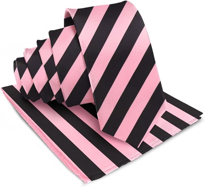 Vittorio Farina Men's Striped Satin Necktie &amp; Pocket Square