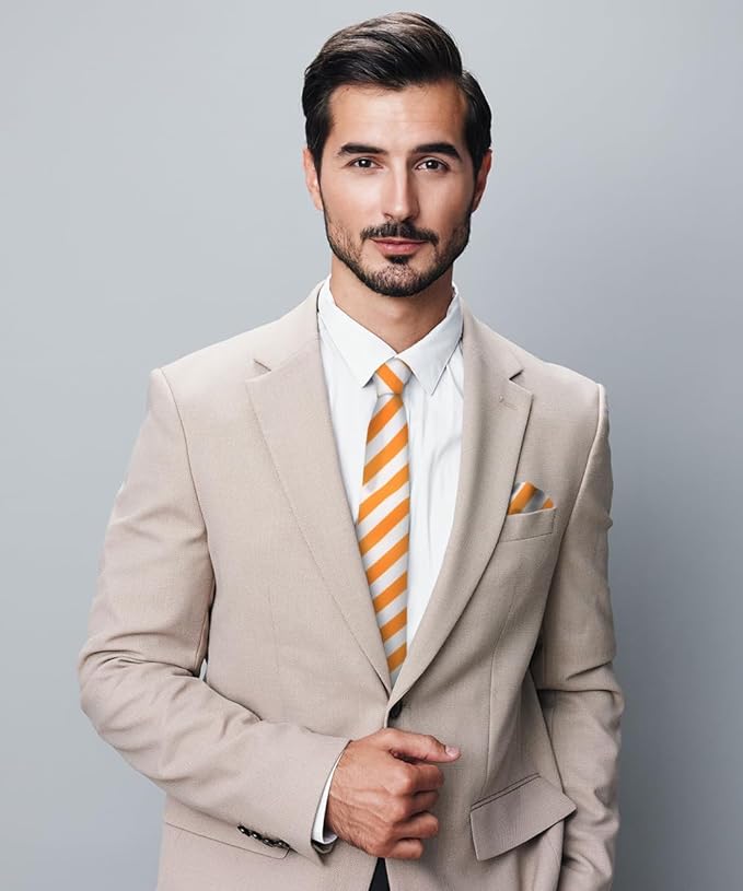 Vittorio Farina Men's Striped Satin Necktie &amp; Pocket Square