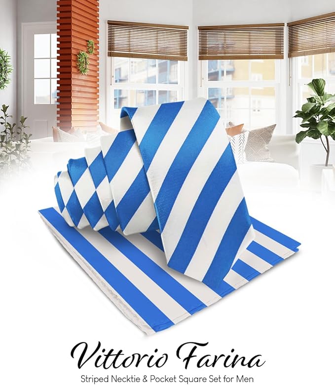Vittorio Farina Men's Striped Satin Necktie &amp; Pocket Square