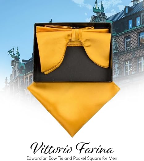 Vittorio Farina Men's Satin Teardrop Bow Tie &amp; Pocket Square in Gift Box