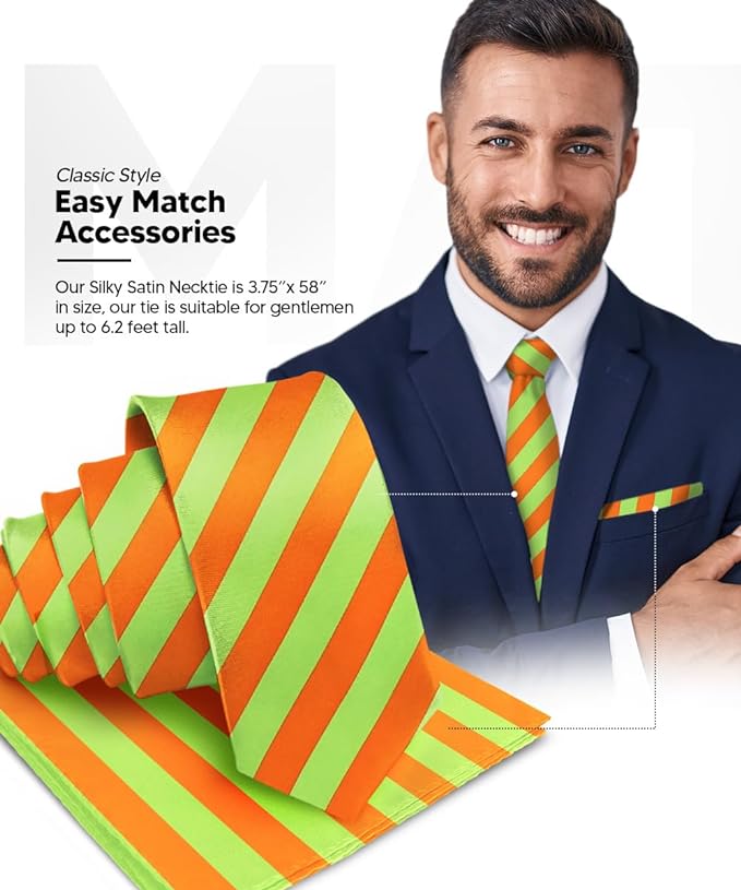 Vittorio Farina Men's Striped Satin Necktie &amp; Pocket Square