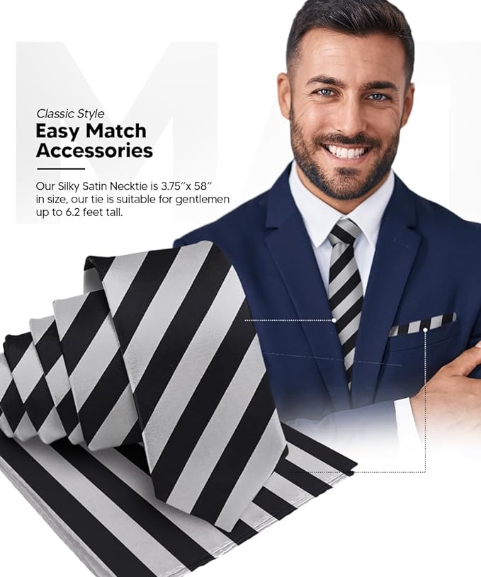 Vittorio Farina Men's Striped Satin Necktie &amp; Pocket Square