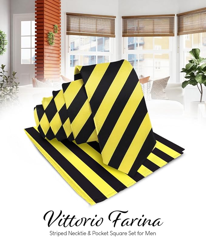Vittorio Farina Men's Striped Satin Necktie &amp; Pocket Square