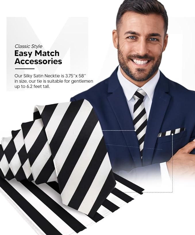 Vittorio Farina Men's Striped Satin Necktie &amp; Pocket Square