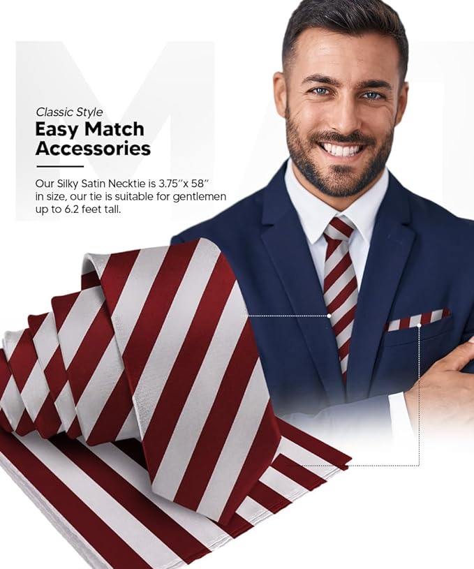 Vittorio Farina Men's Striped Satin Necktie &amp; Pocket Square
