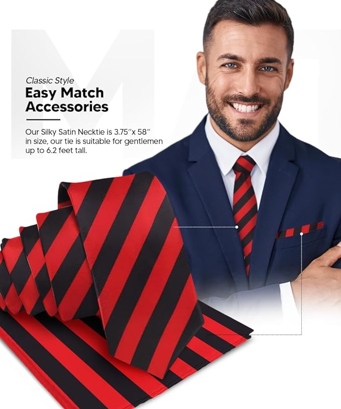 Vittorio Farina Men's Striped Satin Necktie &amp; Pocket Square