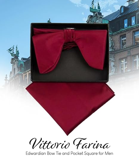 Vittorio Farina Men's Satin Teardrop Bow Tie &amp; Pocket Square in Gift Box