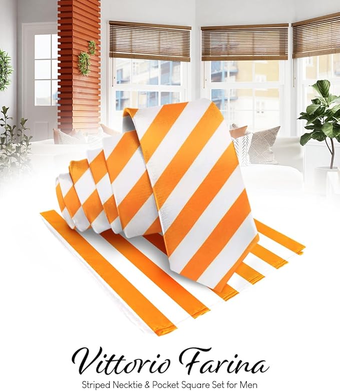 Vittorio Farina Men's Striped Satin Necktie &amp; Pocket Square