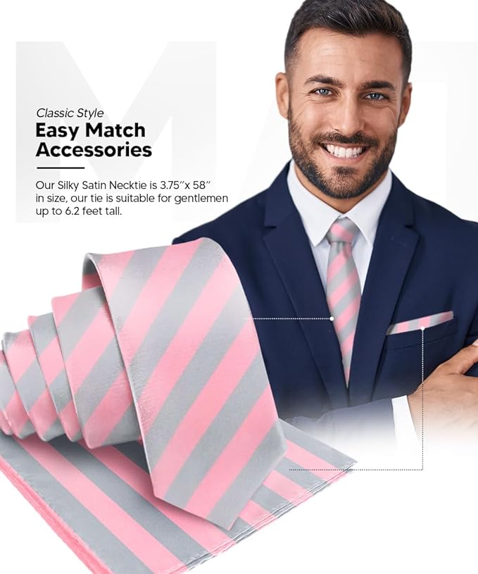 Vittorio Farina Men's Striped Satin Necktie &amp; Pocket Square