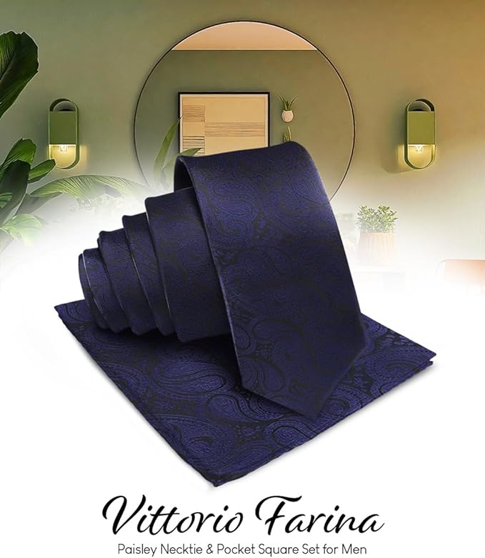 Vittorio Farina Men's Woven Paisley Necktie &amp; Pocket Square