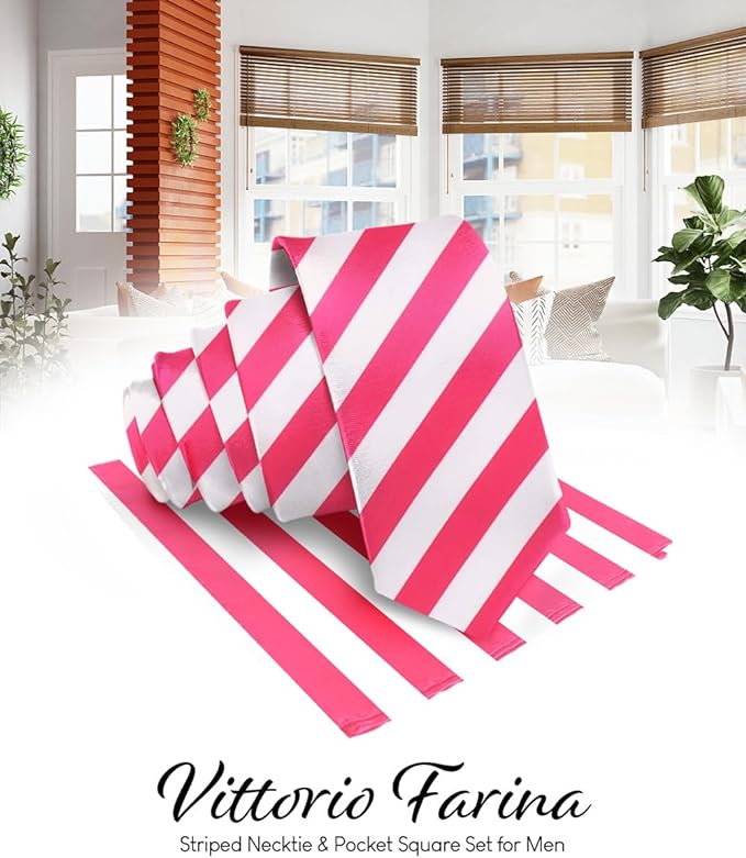 Vittorio Farina Men's Striped Satin Necktie &amp; Pocket Square