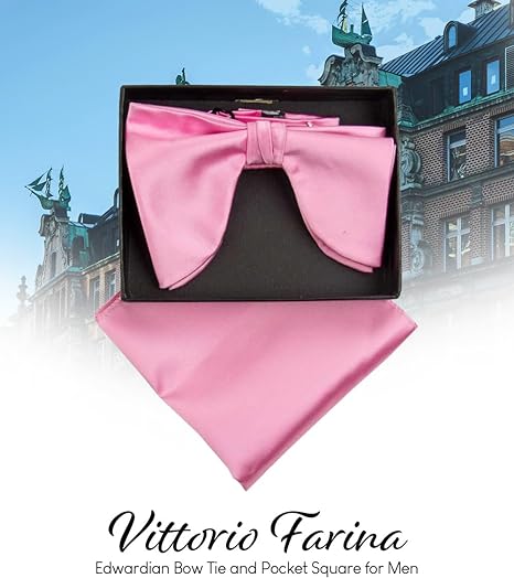 Vittorio Farina Men's Satin Teardrop Bow Tie &amp; Pocket Square in Gift Box