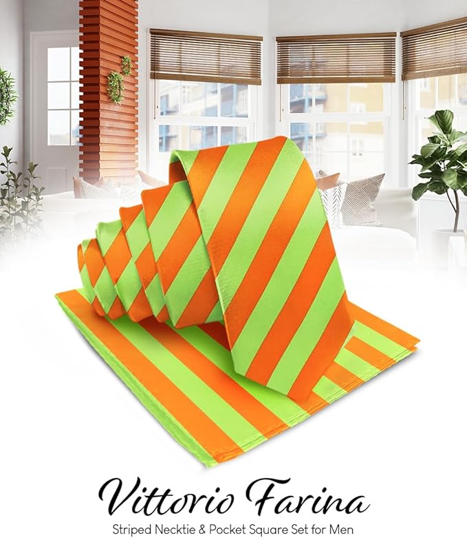 Vittorio Farina Men's Striped Satin Necktie &amp; Pocket Square