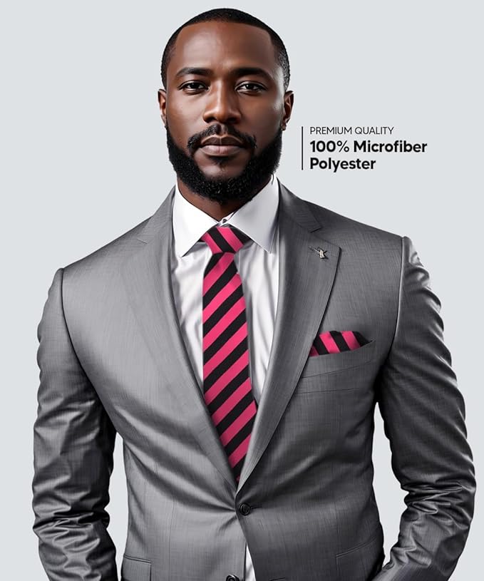 Vittorio Farina Men's Striped Satin Necktie &amp; Pocket Square