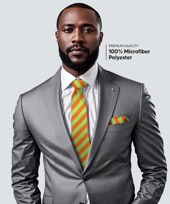 Vittorio Farina Men's Striped Satin Necktie &amp; Pocket Square