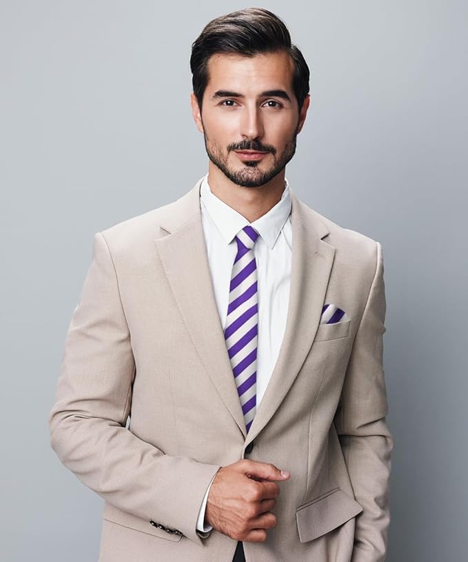 Vittorio Farina Men's Striped Satin Necktie &amp; Pocket Square