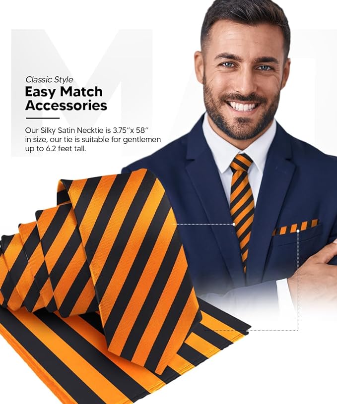 Vittorio Farina Men's Striped Satin Necktie &amp; Pocket Square