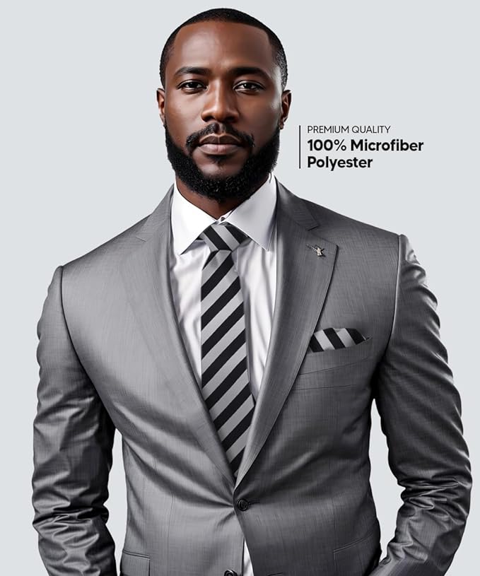 Vittorio Farina Men's Striped Satin Necktie &amp; Pocket Square