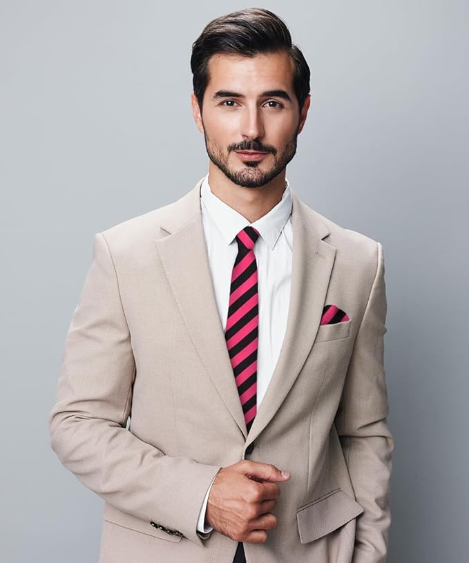 Vittorio Farina Men's Striped Satin Necktie &amp; Pocket Square