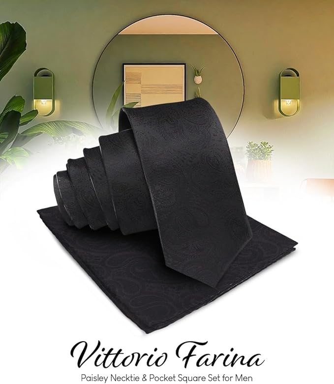 Vittorio Farina Men's Woven Paisley Necktie &amp; Pocket Square