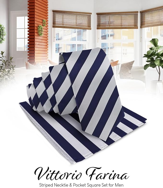 Vittorio Farina Men's Striped Satin Necktie &amp; Pocket Square