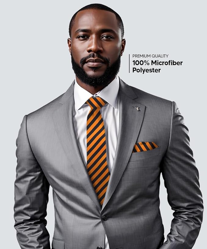 Vittorio Farina Men's Striped Satin Necktie &amp; Pocket Square