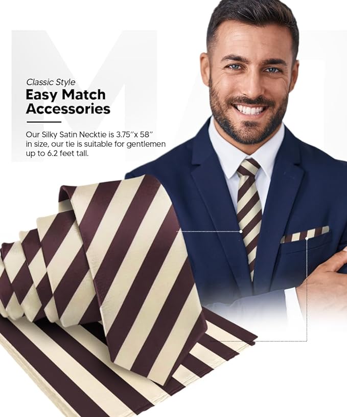Vittorio Farina Men's Striped Satin Necktie &amp; Pocket Square