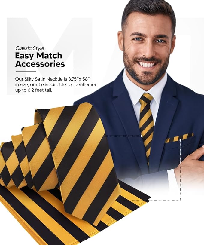 Vittorio Farina Men's Striped Satin Necktie &amp; Pocket Square