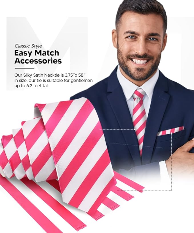 Vittorio Farina Men's Striped Satin Necktie &amp; Pocket Square