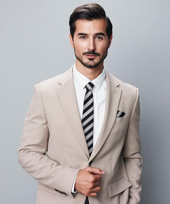 Vittorio Farina Men's Striped Satin Necktie &amp; Pocket Square