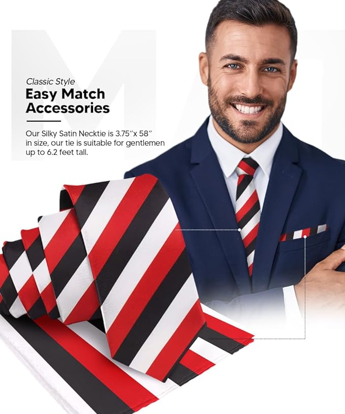 Vittorio Farina Men's Striped Satin Necktie &amp; Pocket Square