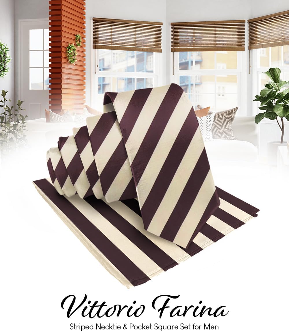 Vittorio Farina Men's Striped Satin Necktie &amp; Pocket Square