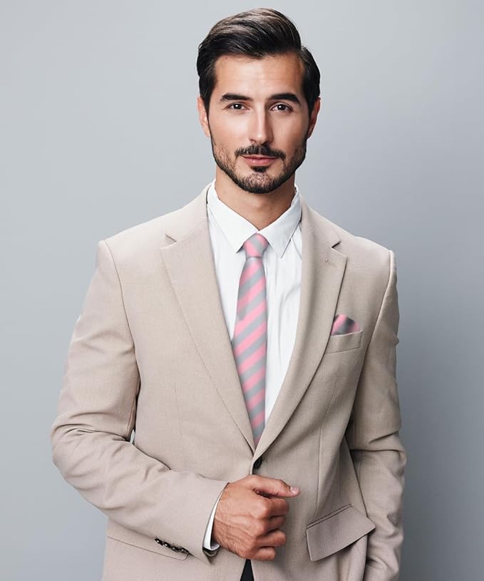 Vittorio Farina Men's Striped Satin Necktie &amp; Pocket Square