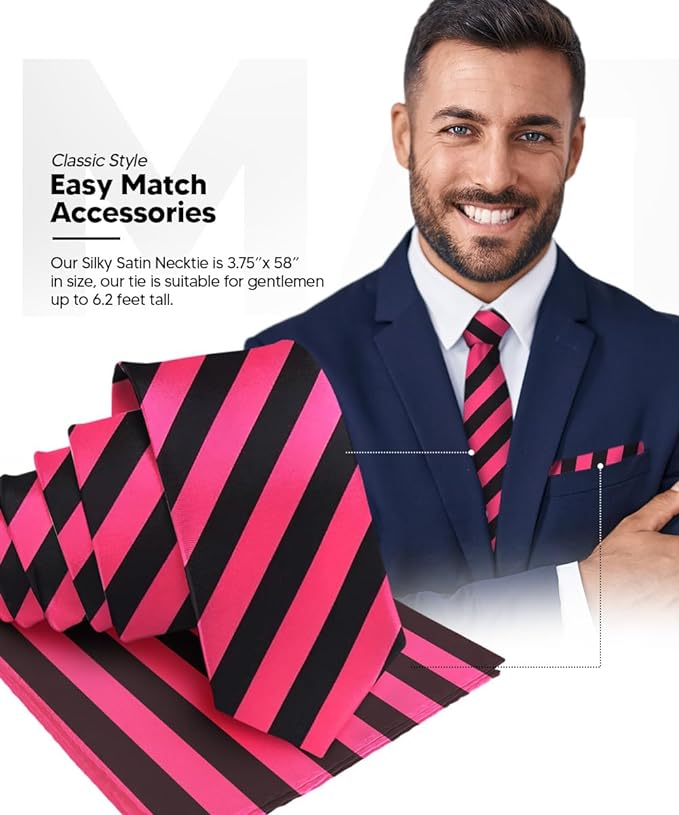 Vittorio Farina Men's Striped Satin Necktie &amp; Pocket Square