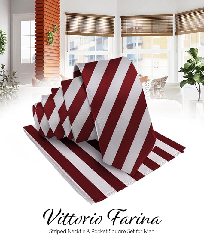 Vittorio Farina Men's Striped Satin Necktie &amp; Pocket Square
