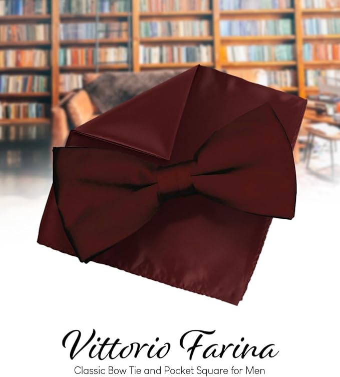 Vittorio Farina Men's Satin Bow Tie &amp; Pocket Square in Gift Box