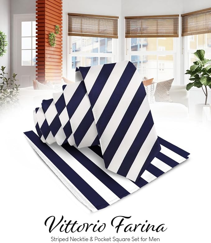 Vittorio Farina Men's Striped Satin Necktie &amp; Pocket Square