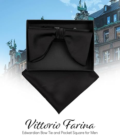 Vittorio Farina Men's Satin Teardrop Bow Tie &amp; Pocket Square in Gift Box