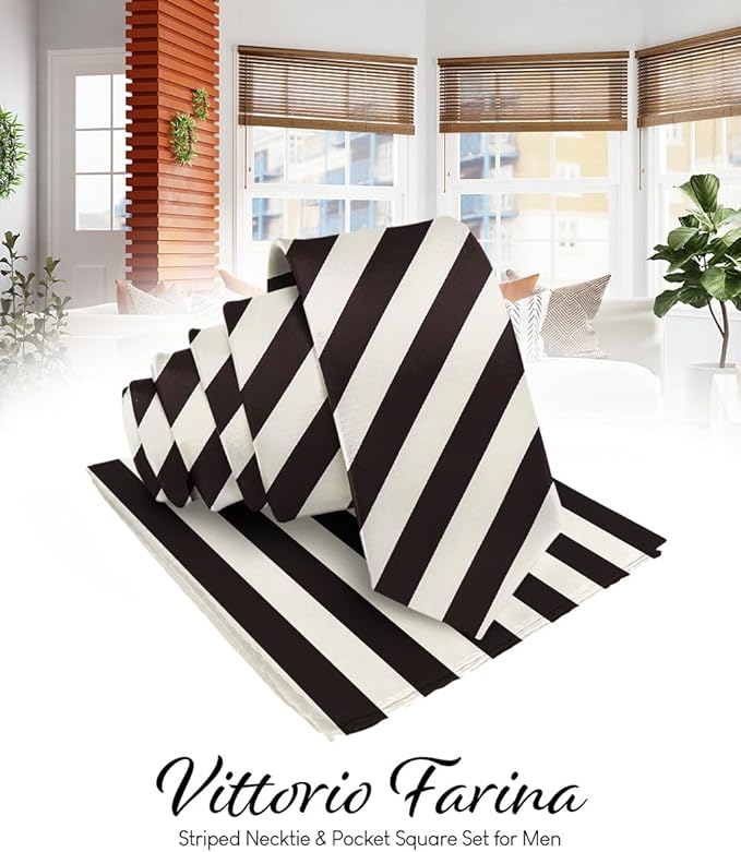 Vittorio Farina Men's Striped Satin Necktie &amp; Pocket Square