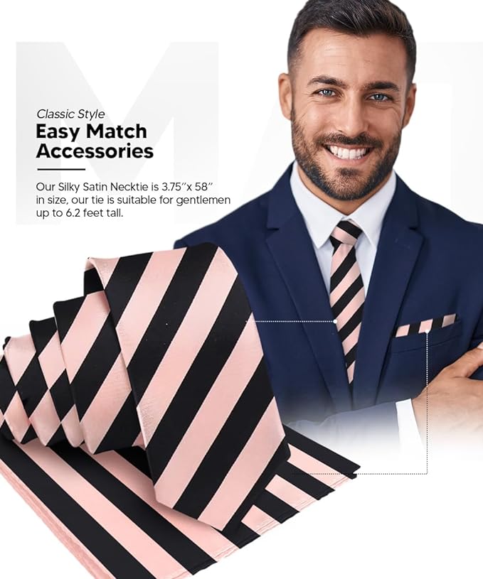 Vittorio Farina Men's Striped Satin Necktie &amp; Pocket Square
